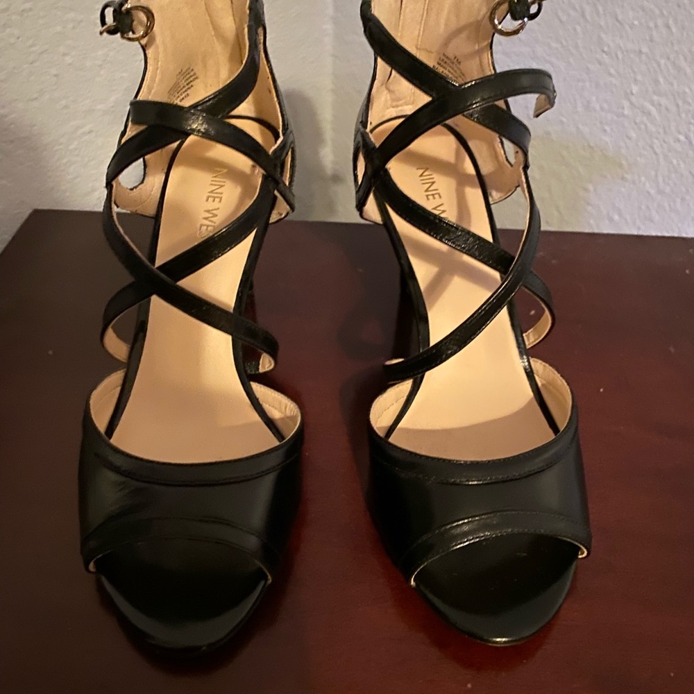 Nine West black high heel sandals